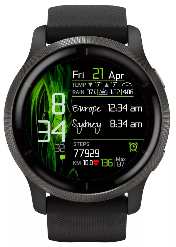 3x Time Zones With Info - (Current, EU & Sydney-Aus)  Venu2s