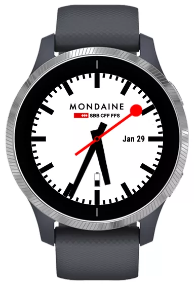 White BG Mondaine SBB CFF FFS Watch Face with Date and Battery